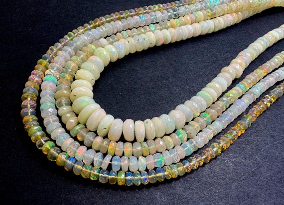 High Quality Natural Ethiopian Opal Faceted Rondelle Beads: Rainbow Fire Gemstone, 16" Strand -RDF99