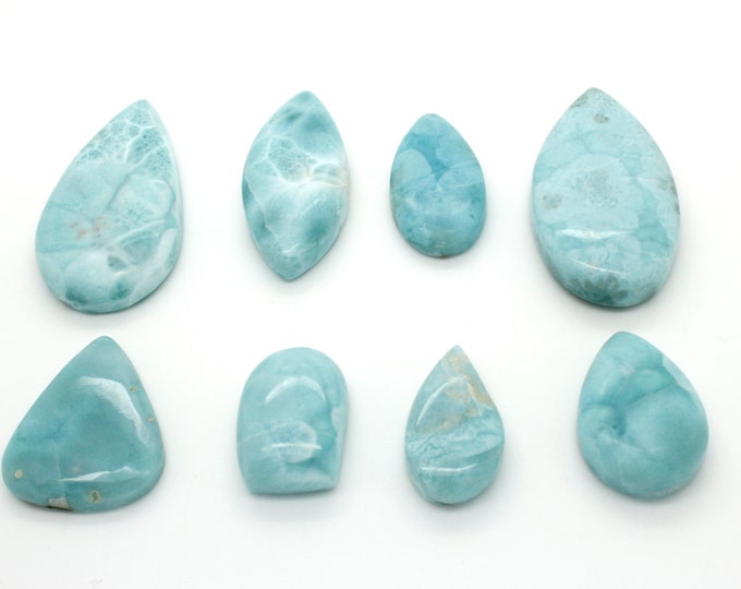 Natural Dominican Larimar Cabochon Chips Rock Stone Gemstone Variety Shape Flat Drop Oval Marquise Round Beads for Pendant