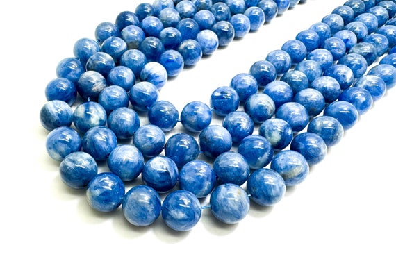 Natural Blue Kyanite Gemstone Beads: Polished Round AA Grade