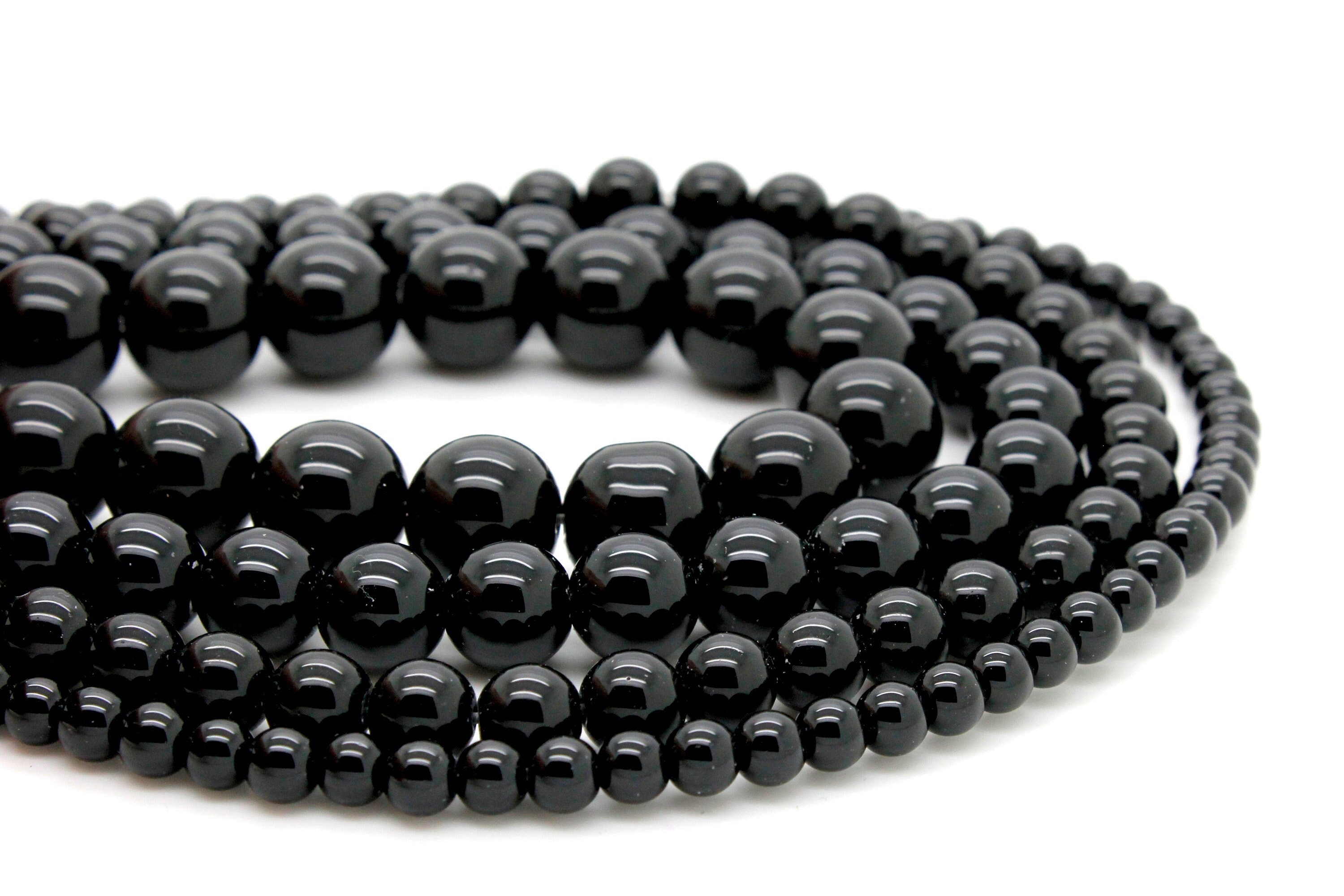 Black Onyx Beads - 8mm round  (Smooth & High Polished for Jewelry Making)