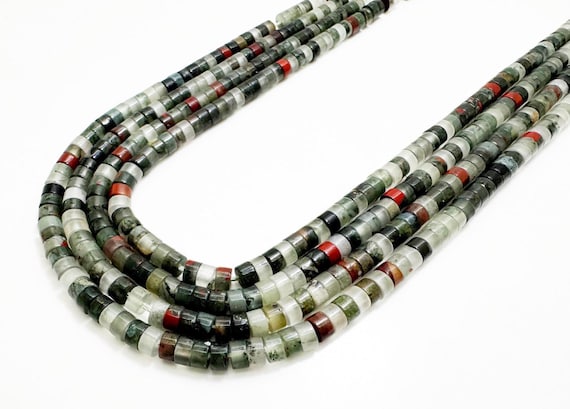 Natural African Bloodstone Heishi Beads 2x4mm | Green & Red Jasper Gemstone Rondelle Beads | 15” Strand | Jewelry Making Supplies - RD33