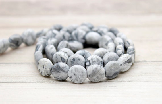Gray Crazy Lace Jasper Beads: 8mm Flat Round Gemstone Beads