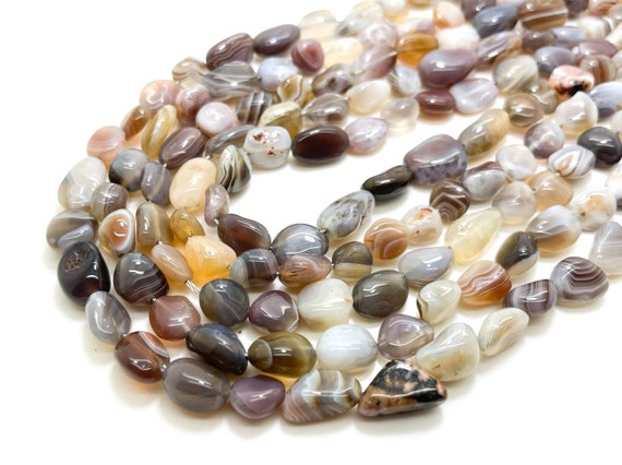Brown Botswana Agate Beads, Natural Botswana Agate Polished Nugget Pebble Round Barrel Gemstone Beads - PG318