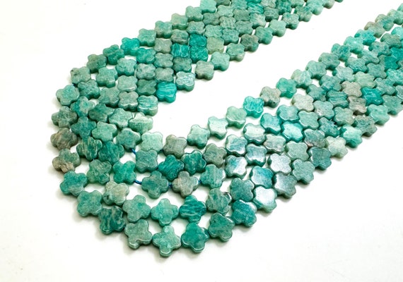 Natural Green Amazonite Four Leaf Clover 8mm Smooth Gemstone Beads - PGS416