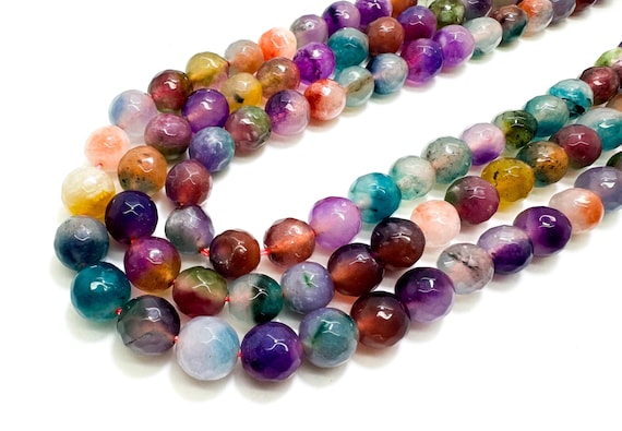 Multi Color Rainbow Agate Faceted Round 10mm Gemstone Jewelry Making Beads - RNF131D