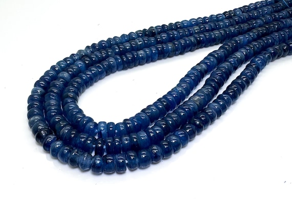 Natural Blue Kyanite Rondelle Beads Genuine 6mm 8mm Polished Gemstone • Shimmery Indigo Blue Stone Strand