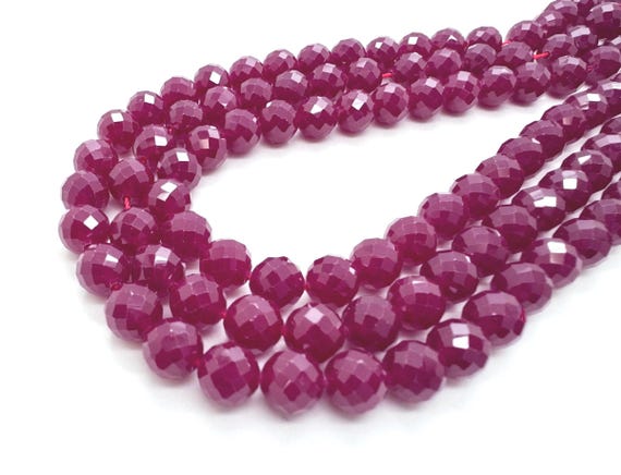 Natural Red Ruby Faceted Round Beads Genuine 8mm Magenta Ruby Gemstone Sparkling Diamond-Cut Polished Beads High-End Jewelry Supply PG56B