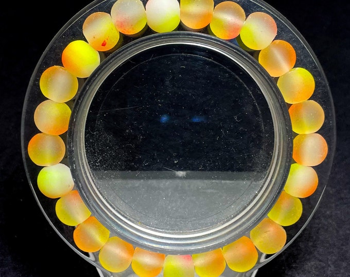 Yellow Orange Mystic Aura Quartz Matte Round Size 8mm Stretch Elastic Cord Handmade Gemstone Beaded Bracelet - PGB221A