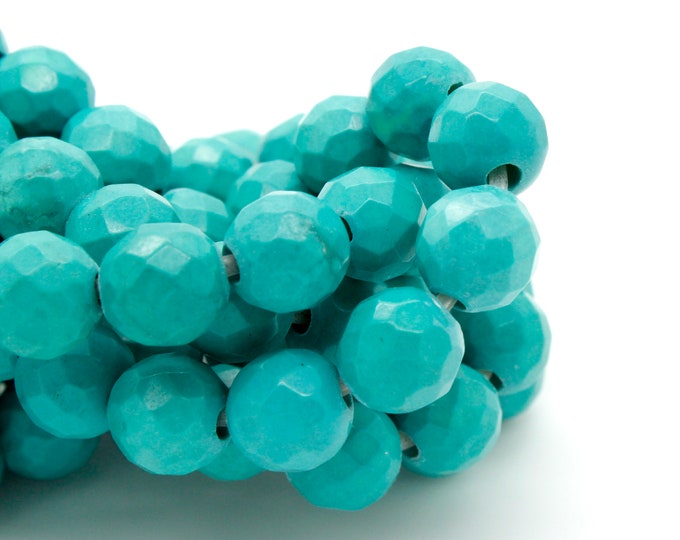 Turquoise Howlite Faceted Round Gemstone 10mm 12mm Beads (8" strand - 2.5 mm hole)