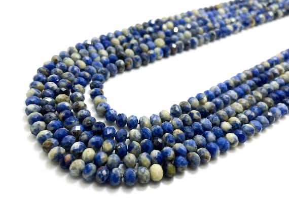 Natural Blue Sodalite Beads Faceted Rondelle 4mm x 5mm Gemstone Beads - RDF50