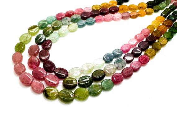 Rainbow Tourmaline Gemstone Beads: AAAA Grade, Smooth Oval, 18.5" Strand
