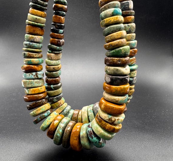 Natural Turquoise Beads, Polished Smooth Rondelle Flat Nugget Chip Turquoise Beads (Assorted Size) - PGS86