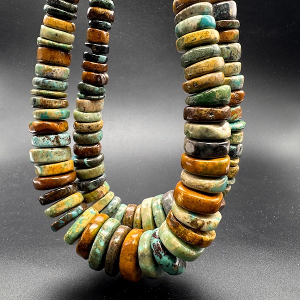 Natural Turquoise Beads, Polished Smooth Rondelle Flat Nugget Chip Turquoise Beads (Assorted Size) - PGS86