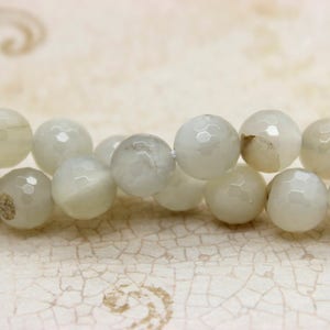 Natural Moonstone Beads, Gray Creamy Moonstone Faceted Round Ball Sphere Loose Beads Natural Gemstone 6mm 8mm 10mm 12mm PG55 image 3