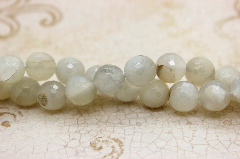 Natural Moonstone Beads, Gray Creamy Moonstone Faceted Round Ball Sphere Loose Beads Natural Gemstone 6mm 8mm 10mm 12mm PG55 image 3