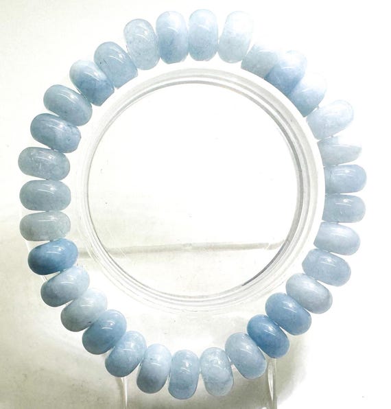 Light Sky Blue Jade 10mm Rondelle Gemstone Beads Stretch Elastic Cord Handmade Beaded Bracelet Accessories - PGBRD11