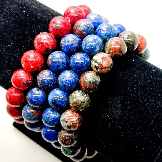 Smooth Round Jasper Ball Sphere Natural Gemstone Beads Size 10mm BeadedSemi-Precious Gemstone Elastic Cord Handmade Bracelet Accessories