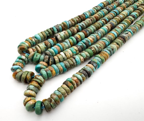 Natural Hubei Turquoise Beads Smooth 6mm Flat Round Disc Heishi Green Blue Untreated Gemstone for Men Women Jewelry Supply- PGS230