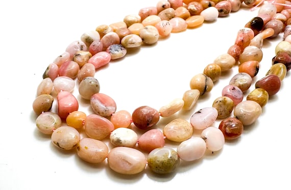 Pink Opal Beads, Natural Polished Nugget Pebble Gemstone - PG228