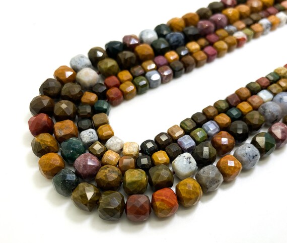 Natural Mookaite Jasper Square Cube Faceted Size 6mm 7mm Pink Gemstone Beads - PGS262