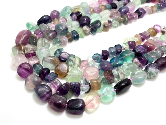 Natural Fluorite Beads, Rainbow Fluorite Pebbles Polished Smooth Nugget Gemstone Beads (Assorted Size) - PGS384