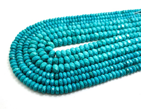 Blue Stabilized Turquoise Rondelle Faceted Gemstone 4mm x 8mm, 3mm x 6mm, 2mm x 4mm Beads - PGB95B