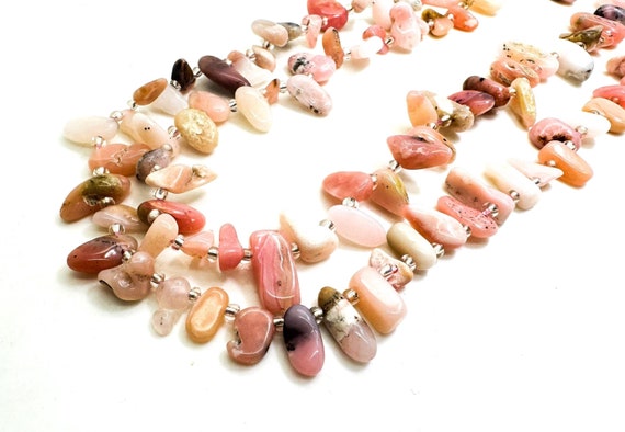 Natural Pink Opal Freeform Chip Irregular Slab Flat Shapes Stick Gemstone Beads - PGS214