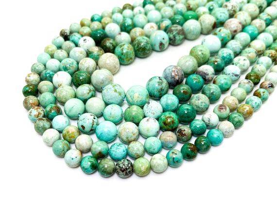 Real Genuine Natural Green Turquoise Smooth Polished 6mm 8mm 10mm Round Gemstone Beads - RN191