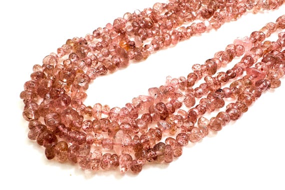Strawberry Quartz Beads: Natural Pink Polished Nugget Chips Small Gemstone - PGS116