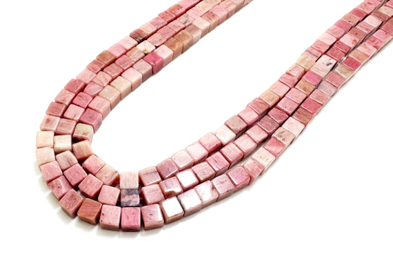 Natural Rhodonite Cube Beads 4mm | Polished Square Pink & Black Rhodonite | 15.5" Strand | Love Emotional Healing Stone - PGS101