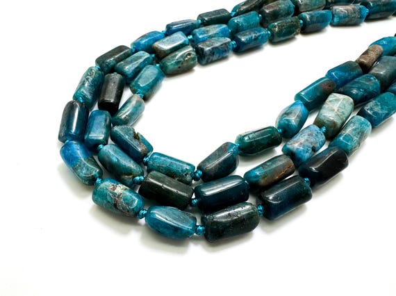 Apatite Beads, Natural Blue Apatite Smooth Cut Nugget Cube Gemstone Assorted Size Beads - PGS187
