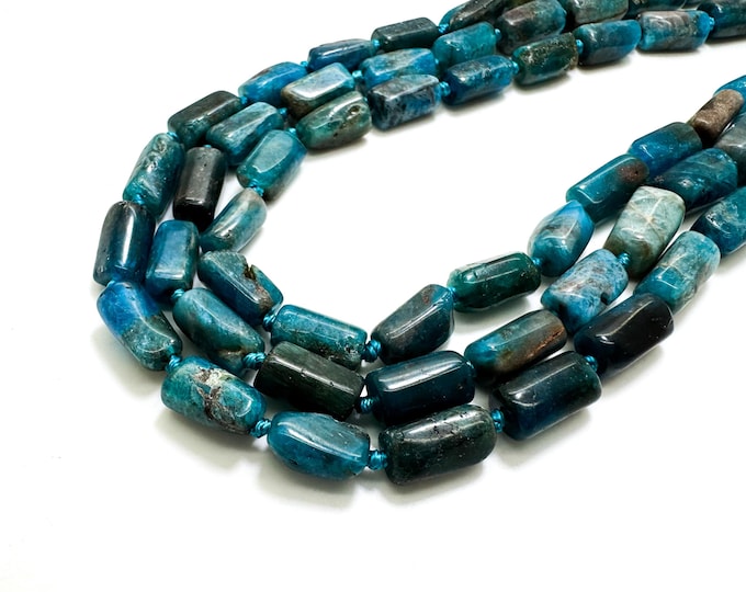 Apatite Beads, Natural Blue Apatite Smooth Cut Nugget Cube Gemstone Assorted Size Beads - PGS187