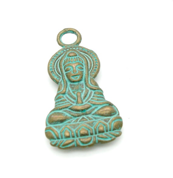 Antiqued Patina Green Bronze Charm Beads Pendant Earing 26mm x 14mm x 4mm - Gianying Bodhisattva