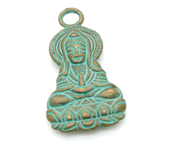 Antiqued Patina Green Bronze Charm Beads Pendant Earing 26mm x 14mm x 4mm - Gianying Bodhisattva