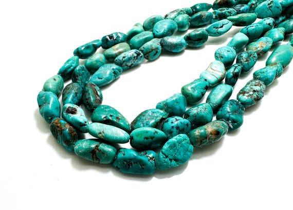 Natural Turquoise Beads, Genuine Blue Arizona Kingman Turquoise Nugget Pebble Gemstone Beads (Assorted Size) - PGS412