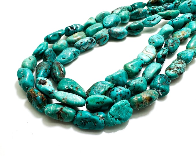 Natural Turquoise Beads, Genuine Blue Arizona Kingman Turquoise Nugget Pebble Gemstone Beads (Assorted Size) - PGS412