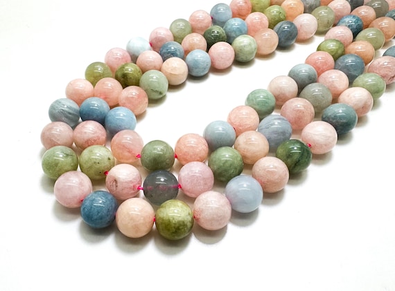 Natural Morganite Beads, Rainbow AAA Morganite Smooth Polished Round Sphere Ball Gemstone Beads - PG312