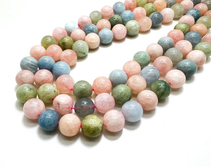 Natural Morganite Beads, Rainbow AAA Morganite Smooth Polished Round Sphere Ball Gemstone Beads - PG312