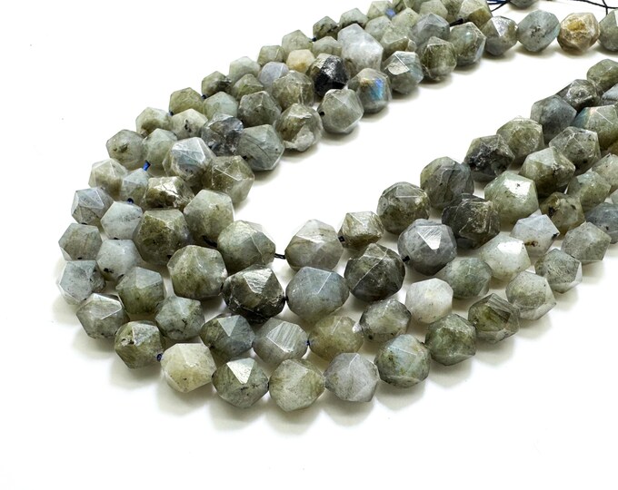 Natural Gray Labradorite Faceted Round Sphere Gemstone Beads - PG250