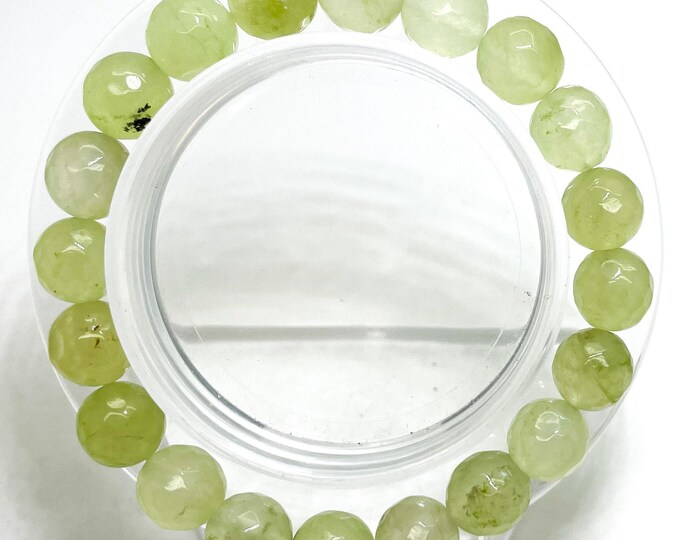 Lime Jade Faceted Round 10mm Gemstone Beads Stretch Elastic Cord Handmade Beaded Bracelet Accessories - PGB224