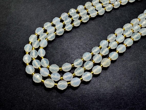 Faceted White Quartz Oval Beads 6x8mm | Natural Clear Quartz Gemstone Strand 14.5” | Energy Amplifying Beads for Jewelry Making - PGS323