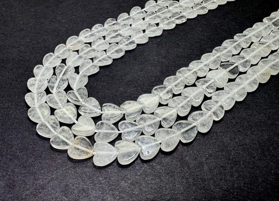 White Cloudy Quartz Flat Heart Beads: Natural Polished Gemstone for Jewelry Making - PGS411