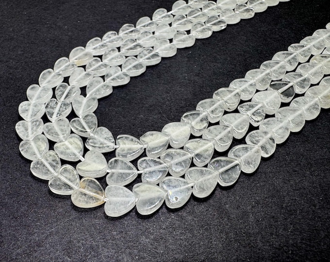 White Cloudy Quartz Heart Beads: Polished Gemstone for Jewelry Making