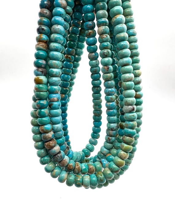 Genuine Blue Turquoise Natural Arizona Turquoise Grade AAA Smooth Polished Rondelle Gemstone Beads (8mm 10mm) - PGS368