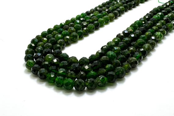 Faceted Chrome Diopside Beads: Deep Green Gemstone Jewelry Supplies