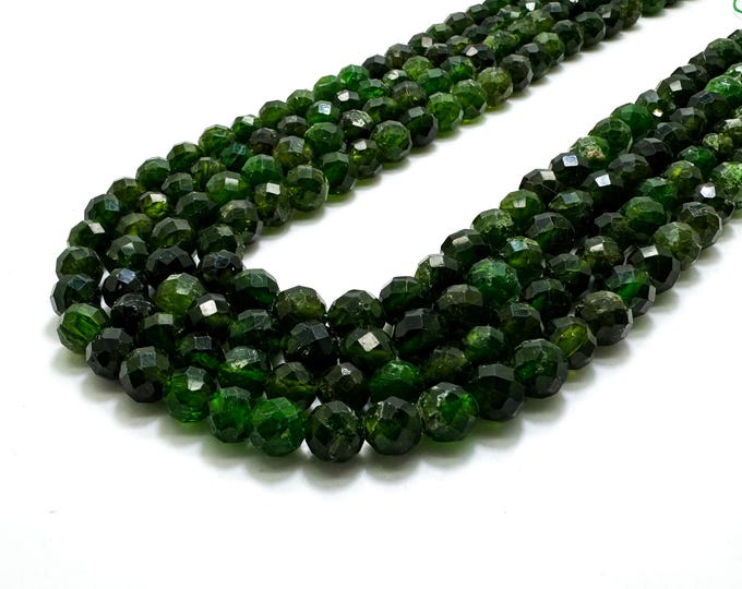 Faceted Chrome Diopside Beads: Deep Green Gemstone Jewelry Supplies