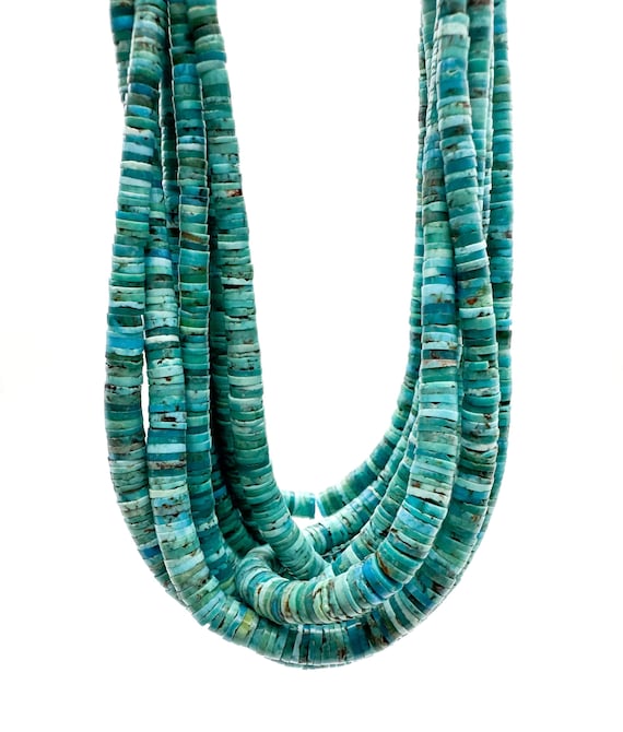 Natural Blue Arizona Kingman Turquoise Heishi Beads: Graduated Gemstone Discs - PGS237