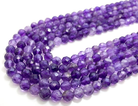 AAA Amethyst Beads, Natural Purple Amethyst Matte Faceted Round Gemstone Beads (4mm 6mm) - RNF106B
