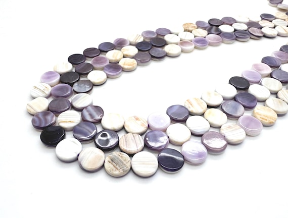 Natural Wampum Shell Coin Beads • Genuine Purple & White Quahog 8mm 10mm 12mm Flat Round Beads • Polished Atlantic Shell Jewelry Supply