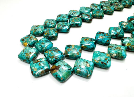 Turquoise Flat Diamond Square Beads: Blue-Green Gemstone, 14mm - PGS417